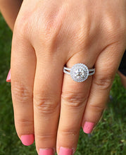 Load image into Gallery viewer, Round Cut Moissanite Engagement Ring Split Shank Double Halo Style Set In 14k Solid White Gold Wedding Ring Halo Bridal Ring For Her 1.25ctw