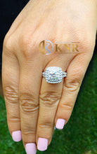 Load image into Gallery viewer, Cushion Cut Moissanite And Round Cut Cvd Diamond Engagement Ring Double Halo Split Shank 14k Solid White Gold Bridal Wedding 2.80ctw