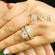 Load image into Gallery viewer, IGI Certified Princess And Round Cut Diamond Engagement Ring And Matching Band Bridal Wedding Set For Her 14k Solid Yellow Gold 3.20ct F-VS2