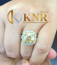 Load image into Gallery viewer, Round Cut Yellow Citrine And Cvd Diamond Engagement Ring Halo Wedding Ring Set In 14k Solid White And Yellow Gold Bridal Ring For Her 4.00ct