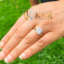 Load image into Gallery viewer, Round Cut Moissanite Engagement Ring Solitaire Style 14k Solid Yellow Gold Bridal Ring Prong Set Wedding Ring Six Prong Minimalist 3.00ctw