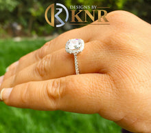 Load image into Gallery viewer, Women's Stunning 14k solid white gold cushion and Round cut diamond engagement ring halo natural diamonds bridal wedding 1.70ctw