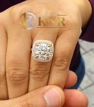 Load image into Gallery viewer, Cushion Cut Moissanite And Round Cut Sides CVD Diamond Engagement Ring Double Halo Bridal Halo Ring 14k Solid White And Yellow Gold 6.50ctw