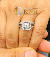 Load image into Gallery viewer, Round Cut Moissanite Engagement Ring And Matching Band Wedding Set Double Halo Split Shank Bridal Set For Her In 14k Solid White Gold 1.65ct