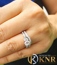 Load image into Gallery viewer, Women's 14k Solid White Gold Round Cut Natural Diamond Engagement Ring And Band, Antique Style, Filigree, Bridal Wedding Set 0.85ctw