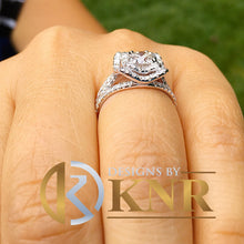 Load image into Gallery viewer, 14K Solid White Gold Round Cut Diamond Engagement Ring, Anniversary, Wedding, Double Halo, Prong Set Natural Diamonds 2.00ctw