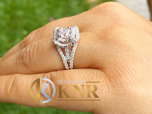 Load image into Gallery viewer, Round Cut Moissanite And Cvd Round Cut Sides Diamond Engagement Ring Double Halo Style 14k Solid White Gold Wedding Bridal Ring 2.00ctw