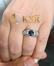 Load image into Gallery viewer, Oval Cut Sapphire And Round Cut Natural Diamonds Engagement Ring Filigree Wedding Ring Anniversary Bridal Ring 14k Solid White Gold 2.15ctw