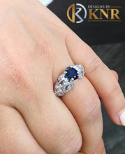 Load image into Gallery viewer, Oval Cut Sapphire And Round Cut Natural Diamonds Engagement Ring Filigree Wedding Ring Anniversary Bridal Ring 14k Solid White Gold 2.15ctw