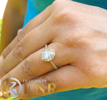 Load image into Gallery viewer, Oval Shape Moissanite Center and Round Cut Sides Engagement Ring Halo Style In 14k Solid Yellow Gold Wedding Bridal Ring For Her 2.00ctw