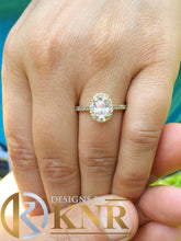 Load image into Gallery viewer, Oval Shape Moissanite Center and Round Cut Sides Engagement Ring Halo Style In 14k Solid Yellow Gold Wedding Bridal Ring For Her 2.00ctw