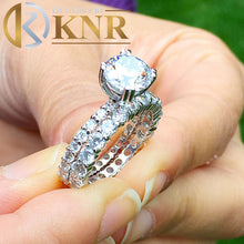 Load image into Gallery viewer, Round Cut Moissanites Engagement Ring And Matching Band Eternity Style Set In 14k Solid White Gold Bridal Ring Prong Set Wedding Ring 5.50ct