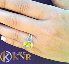 Load image into Gallery viewer, Cushion Cut Yellow Citrine And Roun Cut Sides Natural Diamond Engagement Ring Halo Style Bridal Ring 14k Solid White Gold Wedding Ring 4.70
