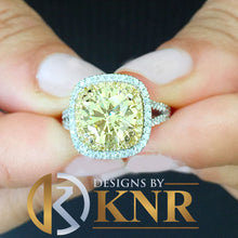 Load image into Gallery viewer, Round Cut Yellow Citrine And Cvd Diamond Engagement Ring Halo Wedding Ring Set In 14k Solid White And Yellow Gold Bridal Ring For Her 4.00ct