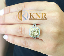 Load image into Gallery viewer, Round Cut Yellow Citrine And Cvd Diamond Engagement Ring Halo Wedding Ring Set In 14k Solid White And Yellow Gold Bridal Ring For Her 4.00ct