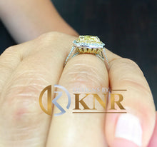 Load image into Gallery viewer, Round Cut Yellow Citrine And Cvd Diamond Engagement Ring Halo Wedding Ring Set In 14k Solid White And Yellow Gold Bridal Ring For Her 4.00ct