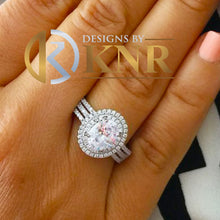 Load image into Gallery viewer, Oval Cut Moissanite and Round Cut Sides Engagement Ring Halo Style 14k Solid White Gold Bridal Ring Double Halo Design Wedding Ring 2.60ctw