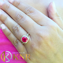 Load image into Gallery viewer, Round Cut Ruby And Round Cut Sides Natural Diamonds Antique Deco Design 14k Solid Yellow Gold Halo Filigree Style Bridal Wedding Ring 2.50ct