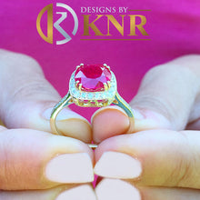 Load image into Gallery viewer, Round Cut Ruby And Round Cut Sides Natural Diamonds Antique Deco Design 14k Solid Yellow Gold Halo Filigree Style Bridal Wedding Ring 2.50ct