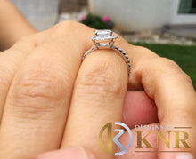 Load image into Gallery viewer, Cushion Cut Moissanite And Round Cut Sides Engagement Ring Set In 14k Solid White Gold Propose Bridal Ring Halo Style Wedding Ring 2.50ctw
