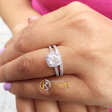 Load image into Gallery viewer, 14k solid white gold cushion and round cut natural diamond engagement ring and band art deco halo bridal wedding bridal set 1.75ctw