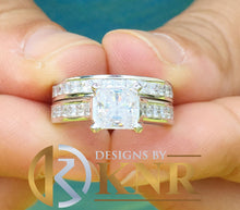 Load image into Gallery viewer, IGI Certified Princess Cut Diamond Engagement Ring and Matching Band Bridal Set 14k Solid and Heavy White Gold Wedding Set 2.85ct F-VS2