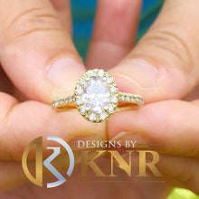 Load image into Gallery viewer, Oval Shape and Round Cut Natural Diamond Engagement Ring 14k Solid Yellow Gold Wedding Ring Halo Ring Bridal Propose Promise Ring 1.20ctw