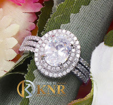 Load image into Gallery viewer, GIA Certified 14k Solid White Gold Oval And Round Cut Diamond Engagement Ring Double Halo 2.60ctw F-VS2