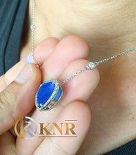 Load image into Gallery viewer, Large 14k White Gold Heart Shape Sapphire And Round Cut Natural Diamonds Pendent Necklace Art Deco Style Halo Bridal Gift Chain 5.70ctw