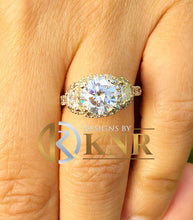Load image into Gallery viewer, GIA Certified 14k Solid Yellow Gold Round Cut Diamond Engagement Ring Deco Bridal Wedding Anniversary Halo Half Moon Cut 2.50ctw F-VS2