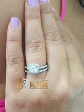Load image into Gallery viewer, 14k solid white gold cushion and round cut natural diamond engagement ring and band art deco halo bridal wedding bridal set 1.75ctw