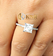 Load image into Gallery viewer, IGI Certified Princess Cut Center And Round Cut Sides Diamond Engagement Ring Minimalist Wedding Anniversary Ring 14k Solid White Gold 1.70