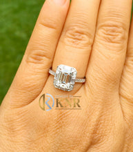 Load image into Gallery viewer, Emerald Cut Round Cut And Baguettes Diamond Engagement Ring IGI Certified 14k Solid White Gold Deco Halo Bridal Wedding Ring 2.70ctw F-VS2