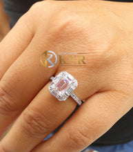 Load image into Gallery viewer, Emerald Cut Round Cut And Baguettes Diamond Engagement Ring IGI Certified 14k Solid White Gold Deco Halo Bridal Wedding Ring 2.70ctw F-VS2