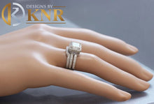 Load image into Gallery viewer, Princess Cut Moissanite And Round Cut Cvd Diamond Engagement Ring And Matching Band Halo Bridal Wedding Set 14K Solid White Gold 2.50ctw