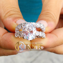 Load image into Gallery viewer, Eternity Style Oval Cut Moissanite And Round Cut Sides In 14k Solid White Gold Engagement Ring And Matching Band Wedding Bridal Ring 7.50ctw