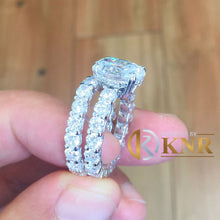 Load image into Gallery viewer, Eternity Style Oval Cut Moissanite And Round Cut Sides In 14k Solid White Gold Engagement Ring And Matching Band Wedding Bridal Ring 7.50ctw