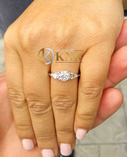 Load image into Gallery viewer, Round And Pear Cut Diamond Engagement Ring Deco Three Stone Wedding Anniversary Bridal Natural Diamonds Bridal 14k Solid White Gold 1.20ctw