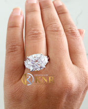 Load image into Gallery viewer, HUGE Cushion Cut Moissanite And Half Moon Cut Sides Engagement Ring Set In 14k Solid White Gold Bridal Ring Three Stone Wedding 5.80ctw