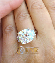 Load image into Gallery viewer, HUGE Cushion Cut Moissanite And Half Moon Cut Sides Engagement Ring Set In 14k Solid White Gold Bridal Ring Three Stone Wedding 5.80ctw