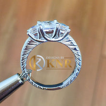 Load image into Gallery viewer, 14k white gold princess and round cut natural diamond engagement ring prong set Three Stone, bridal, anniversary, wedding, deco 1.60ctw