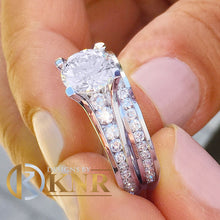 Load image into Gallery viewer, Round Cut Moissanite Engagement Ring And Matching Band Bridal Ring Women's Wedding Set Ring And Band For Her 14k Solid White Gold 3.50ctw