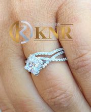 Load image into Gallery viewer, Princess Cut Moissanite And Cvd Round Cut Sides Diamond Engagement Ring And Matching Band Halo Twisted Shank 14K Solid White Gold 1.80ct