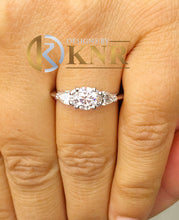 Load image into Gallery viewer, Round And Pear Cut Diamond Engagement Ring Deco Three Stone Wedding Anniversary Bridal Natural Diamonds Bridal 14k Solid White Gold 1.20ctw