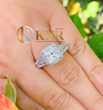 Load image into Gallery viewer, Princess Cut Moissanite And Cvd Round And Marquise Sides Diamonds Engagement Ring Halo Bridal Ring For Her 14k Solid Heavy White Gold 3.00ct