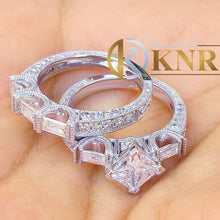 Load image into Gallery viewer, GIA Certified Princess And Round and Baguettes Cut Natural Diamond Engagement Ring And Matching Band Kite Style 14k Solid White Gold 2.20ctw