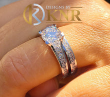 Load image into Gallery viewer, Round Cut Moissanite Engagement Ring And Matching Band Bridal Ring Women's Wedding Set Ring And Band For Her 14k Solid White Gold 3.50ctw