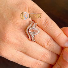 Load image into Gallery viewer, Natural Pear Shape Morganite And Natural Side Round Cut Diamond Ring And Matching Band Wedding Set Halo Ring Set 14k Solid Rose Gold 3.25ctw
