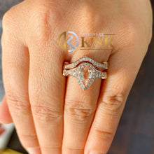 Load image into Gallery viewer, Natural Pear Shape Morganite And Natural Side Round Cut Diamond Ring And Matching Band Wedding Set Halo Ring Set 14k Solid Rose Gold 3.25ctw