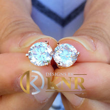 Load image into Gallery viewer, Martini Glass Style Three Prongs Set Round Cut Moissanite Stud Earrings Bridal Wedding Anniversary Gift For Her 14k Solid Rose Gold 1.00ctw